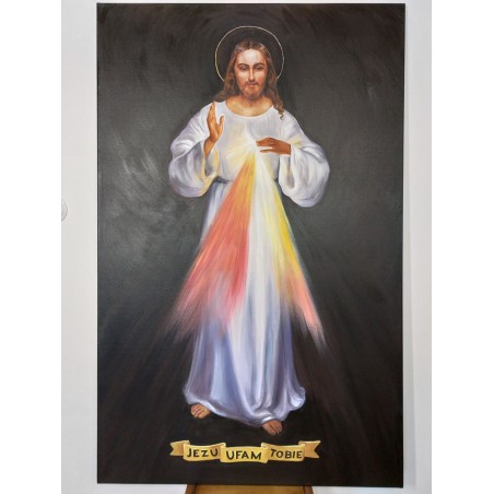  Obraz ręcznie malowany z Jezusem Chrystusem Jezu Ufam Tobie 50x70 cm Jezus Wileński