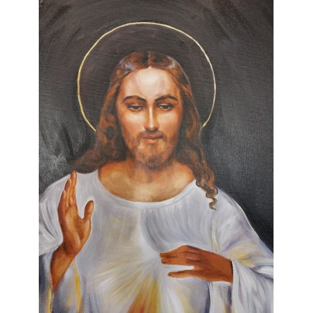  Obraz ręcznie malowany z Jezusem Chrystusem Jezu Ufam Tobie 50x70 cm Jezus Wileński