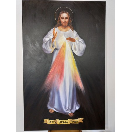  Obraz ręcznie malowany z Jezusem Chrystusem Jezu Ufam Tobie 50x70 cm Jezus Wileński