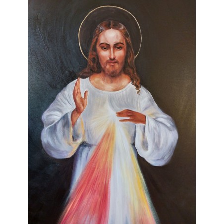  Obraz ręcznie malowany z Jezusem Chrystusem Jezu Ufam Tobie 50x70 cm Jezus Wileński