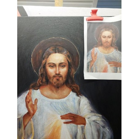  Obraz ręcznie malowany z Jezusem Chrystusem Jezu Ufam Tobie 50x70 cm Jezus Wileński
