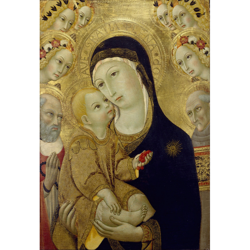  Obraz ręcznie malowany na płótnie Sano di Pietro Madonna z Dzieciątkiem ze świętymi Hieronimem i Bernardynem ze Sieny i aniołam
