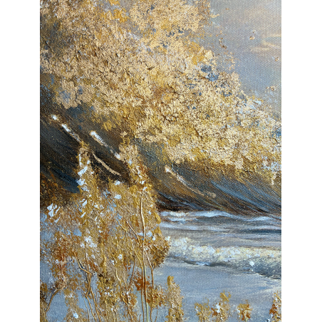  Obraz ręcznie malowany z elementami płatków złota Morze Premium
