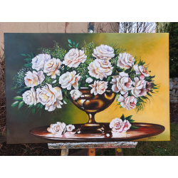  Obraz olejny ręcznie malowany Kwiaty 60x90cm Jasne róże