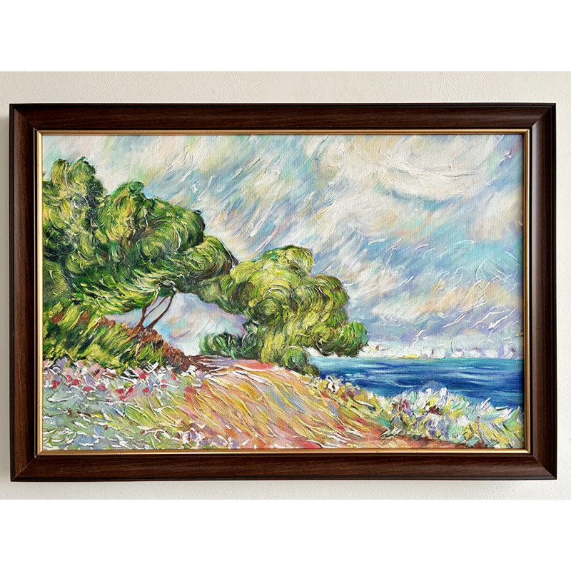  Obraz ręcznie malowany Claude Moneta Mentona widziana z Cap Martin w ramie D3235gor 3cm