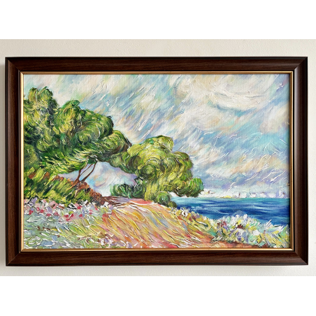  Obraz ręcznie malowany Claude Moneta Mentona widziana z Cap Martin w ramie D3235gor 3cm