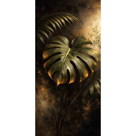  Obraz ręcznie malowany na płótnie Monstera botaniczna głębia 50x100 cm