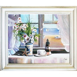  Obraz olejny ręcznie malowany Widok z okna na morze 64x53cm