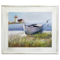  Obraz olejny ręcznie malowany łódka na plaży 71x61cm