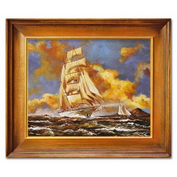  Obraz olejny ręcznie malowany statki na morzu 64x54cm
