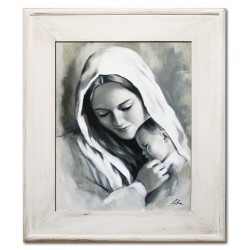  Obraz Matki Boskiej z Dzieciątkiem 59x69 cm obraz olejny na płótnie obraz czarno-biały