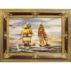  Obraz olejny ręcznie malowany statki na morzu 120x90cm