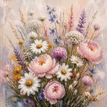  Obraz ręcznie malowany na płótnie Bukiet lawendowych kwiatów