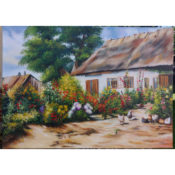  Obraz malowany Peder Monsted Wiejski ogród z kurami