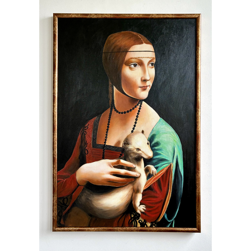  Obraz ręcznie malowany na płótnie Leonardo da Vinci Dama z gronostajem w ramie D7218zpt