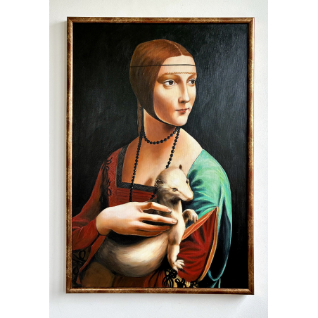  Obraz ręcznie malowany na płótnie Leonardo da Vinci Dama z gronostajem w ramie D7218zpt