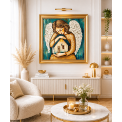  Obraz ręcznie malowany 62x62 cm Anioł Stróż Domu w ramie D9160zwi