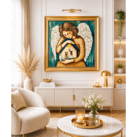  Obraz ręcznie malowany 62x62 cm Anioł Stróż Domu w ramie D9160zwi