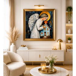  Obraz ręcznie malowany 60x60 cm Anioł Stróż w ramie D9160zwi