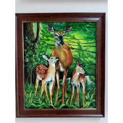  Obraz olejny ręcznie malowany Sarenki leśna rodzina 50x60 cm