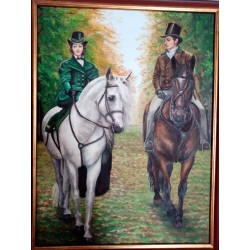  Obraz olejny ręcznie malowany Jesienna przejażdżka konna 60x80 cm
