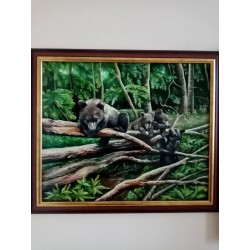  Obraz olejny ręcznie malowany Jesienna przejażdżka Leśne niedźwiadki 50x60 cm