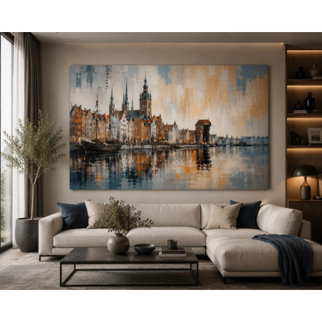  Obraz ręcznie malowany na płótnie Nowoczesny Gdańsk nad Motławą