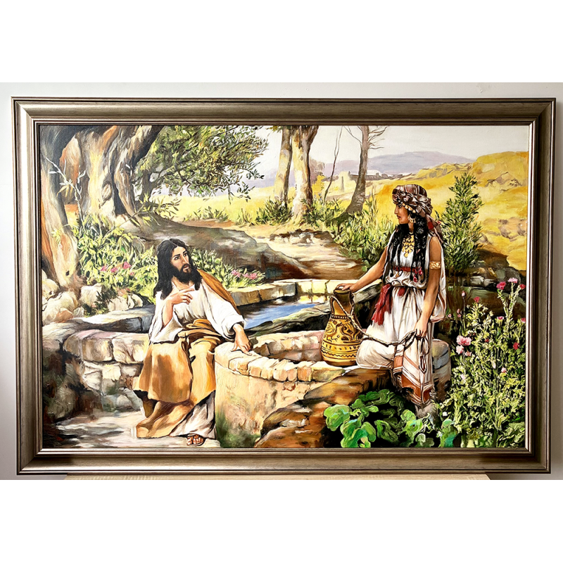  Obraz ręcznie malowany Jezus Chrystus i Samarytanka Henryk Siemiradzki 80x120 cm rama D4070sdr