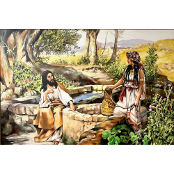 Obraz ręcznie malowany Jezus Chrystus i Samarytanka Henryk Siemiradzki 80x120 cm rama D4070sdr