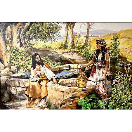  Obraz ręcznie malowany Jezus Chrystus i Samarytanka Henryk Siemiradzki 80x120 cm rama D4070sdr