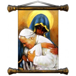  Obraz Jana Pawła II papieża z Maryją 73x88 cm obraz olejny na płótnie w złotej ramie