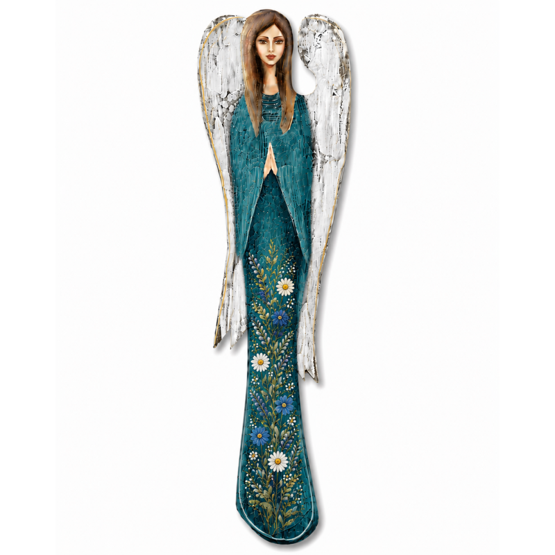  Aniołek do powieszenia na ścianie drewniany malowany morski w kwiaty
