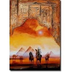  Obraz olejny ręcznie malowany 50x70cm Piramidy i hieroglify