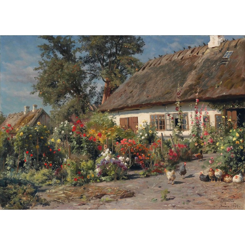  Obraz na płótnie 80x110cm Peder Mork Monsted Ogród wiejski z kurami