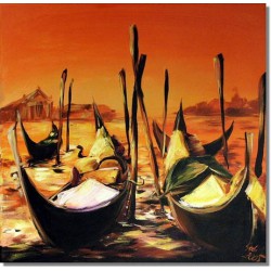  Obraz olejny ręcznie malowany 60x60cm Gondole i zachód słońca