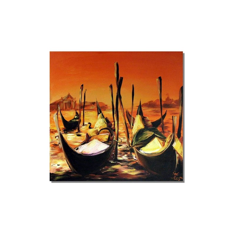  Obraz olejny ręcznie malowany 60x60cm Gondole i zachód słońca