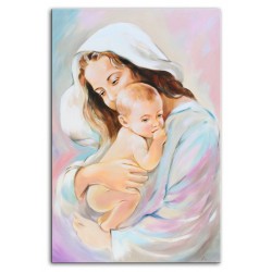  Obraz Matki Boskiej z Dzieciątkiem 50x70 cm obraz olejny na płótnie różowy