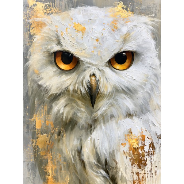  Obraz ręcznie malowany na płótnie Śnieżna Sowa Mądrości