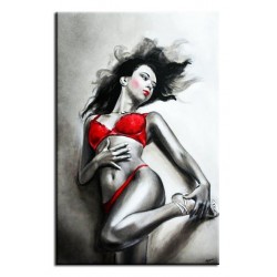  Obraz ręcznie malowany na płótnie 60x90cm kobieta w czerwonym bikini