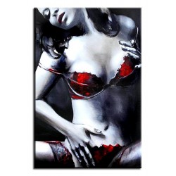  Obraz ręcznie malowany na płótnie 60x90cm kobieta w czerwonej bieliźnie