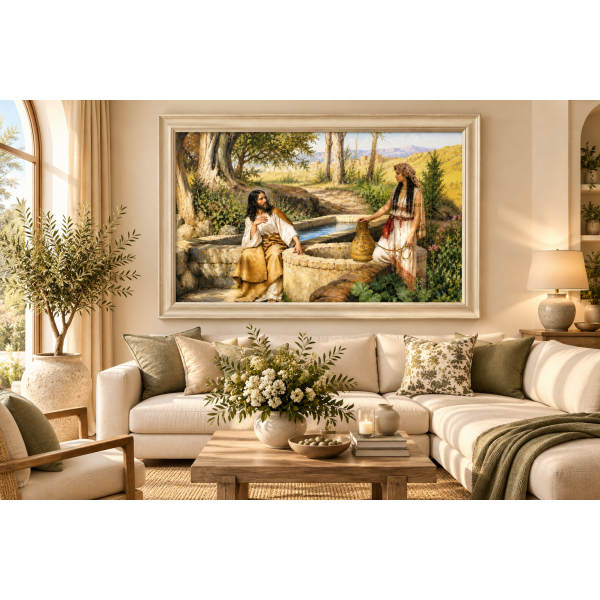 Obraz ręcznie malowany Jezus Chrystus i Samarytanka Henryk Siemiradzki 80x120 cm rama D4070pst